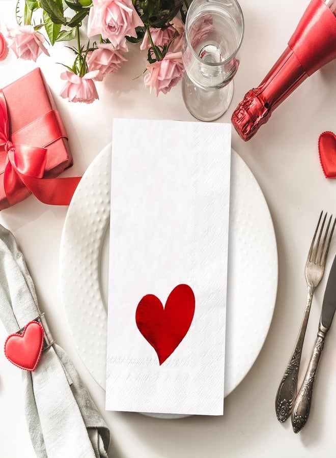 JarThenaAMCS 100 Pcs Valentine's Day Guest Napkins Paper Disposable Napkins Foil Red Heart Dinner Hand Napkin for Bathroom Wedding Anniversary Party Table Supplies - Image 3